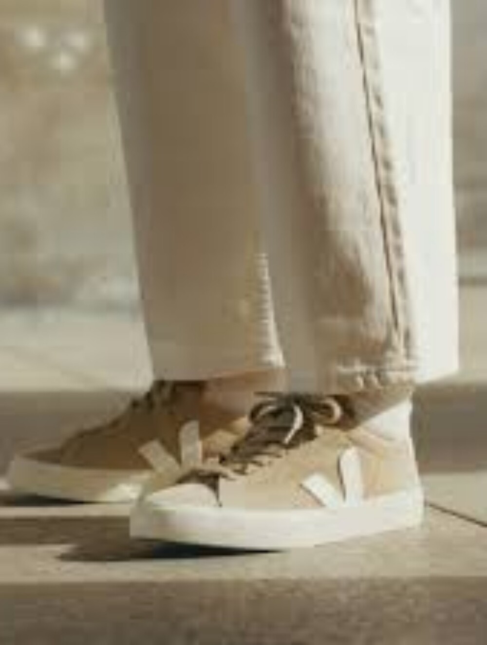Veja Campo Suede Sneakers in Tan with White V Logo